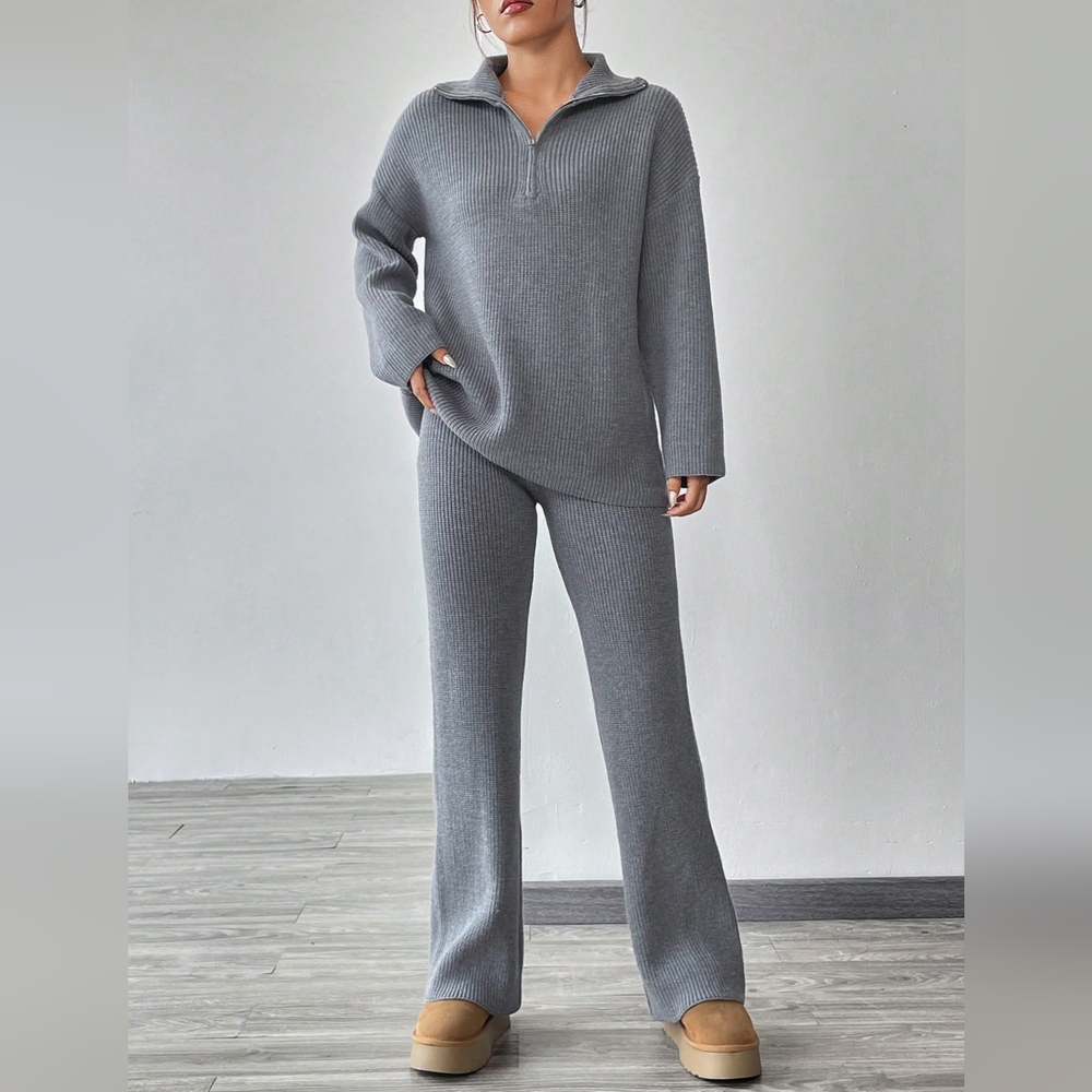 Half Zip Drop Shoulder Sweater & Knit Pants - Picture 5 of 6